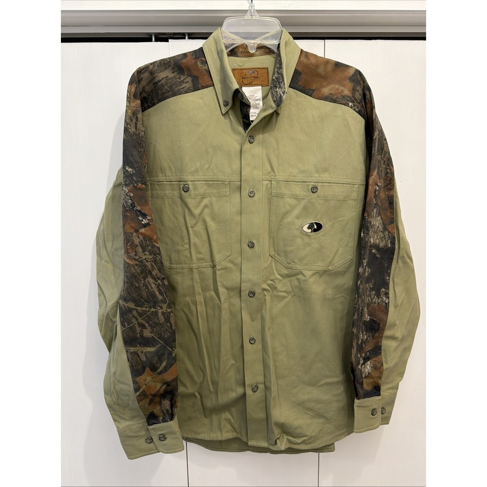 Mossy Oak Hunting Shirt Men's Sz M, Canvas/Camo Open Range Button-Up Long Sleeve